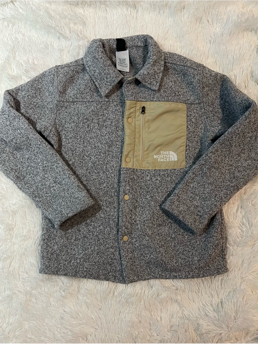 The North Face Gray Fleece Shirt Jacket with Tan Chest Pocket